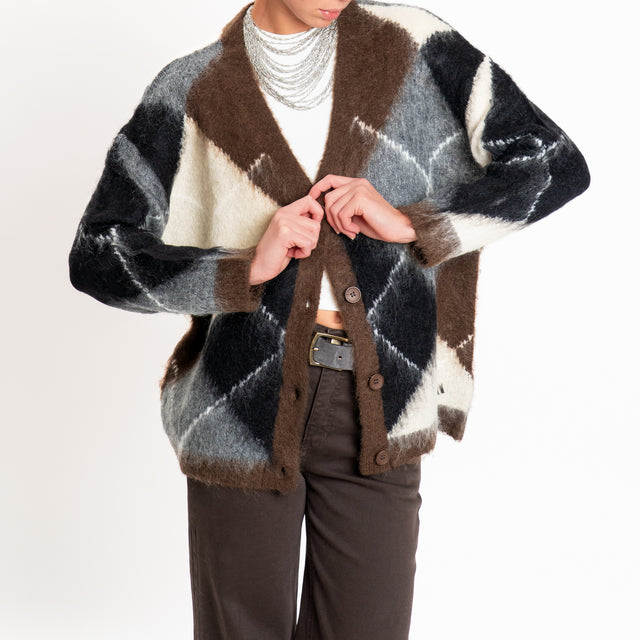 Dixie-Cardigan mohair a rombi - moro/panna/grigio
