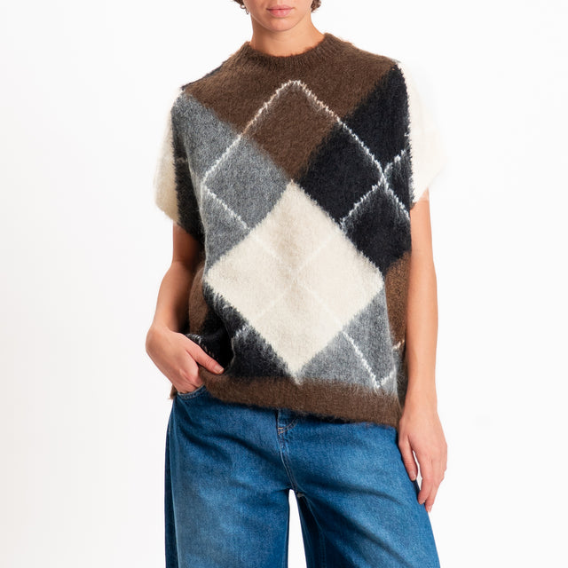 Dixie-Gilet mohair rombi - moro/panna/grigio