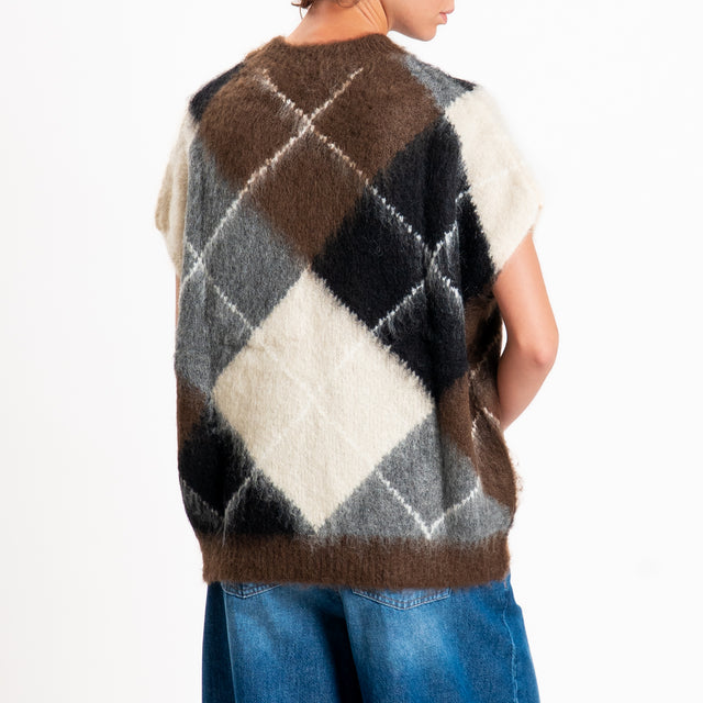 Dixie-Gilet mohair rombi - moro/panna/grigio