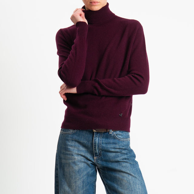 Dixie-Maglia 100 % lana collo alto - vino