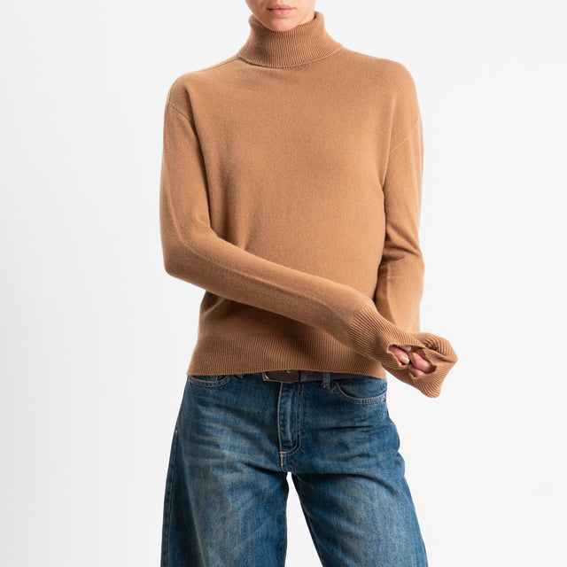 Dixie-Maglia 100 % lana collo alto - cammello