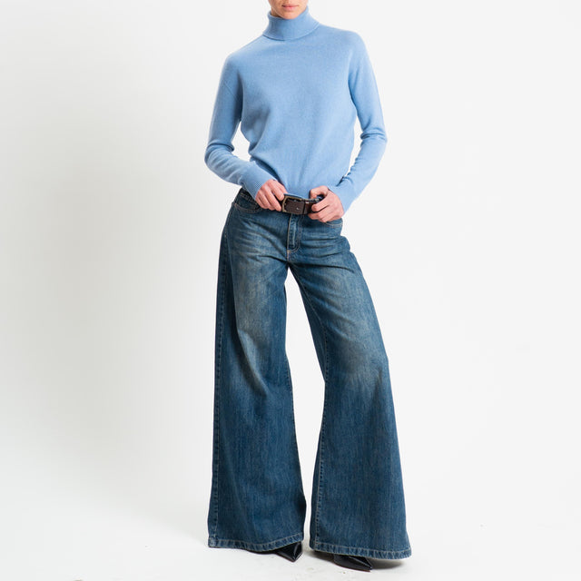 Dixie-Maglia 100 % lana collo alto - celeste