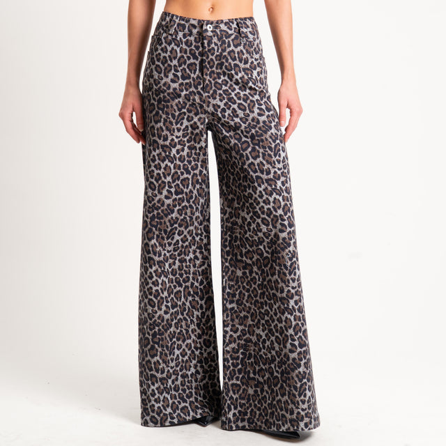 Dixie-Pantalone animalier wide leg - moro/nero