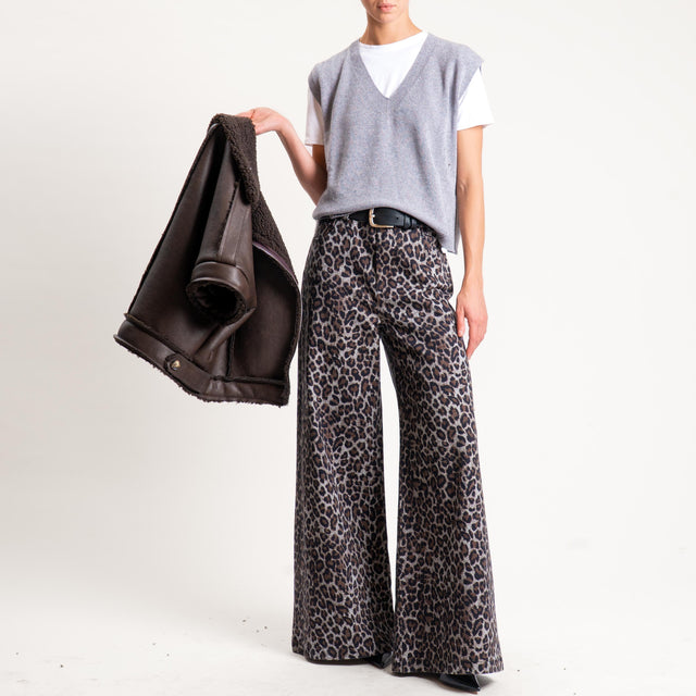 Dixie-Pantalone animalier wide leg - moro/nero