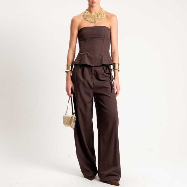 Dixie-Pantalone wide leg con pinces - moro