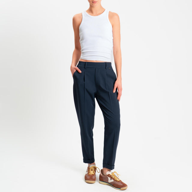 Dixie-Pantalone elastico dietro con pinces - blu