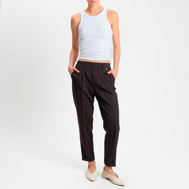 Dixie-Pantalone elastico dietro con pinces - moro