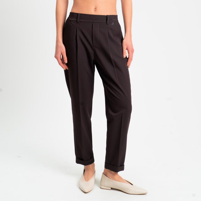 Dixie-Pantalone elastico dietro con pinces - moro