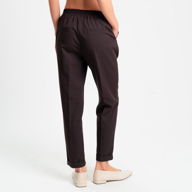 Dixie-Pantalone elastico dietro con pinces - moro