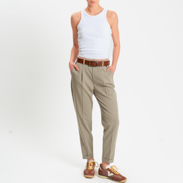 Dixie-Pantalone elastico dietro con pinces - salvia