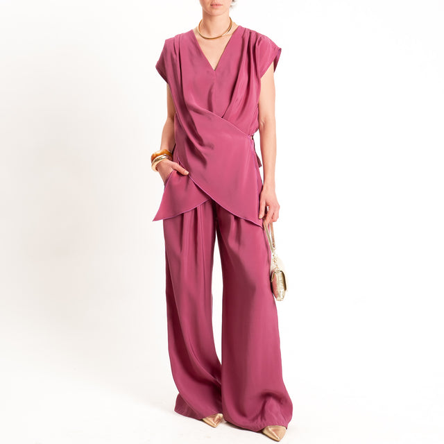 Dixie-Pantalone tessuto modal elastico in vita - lampone