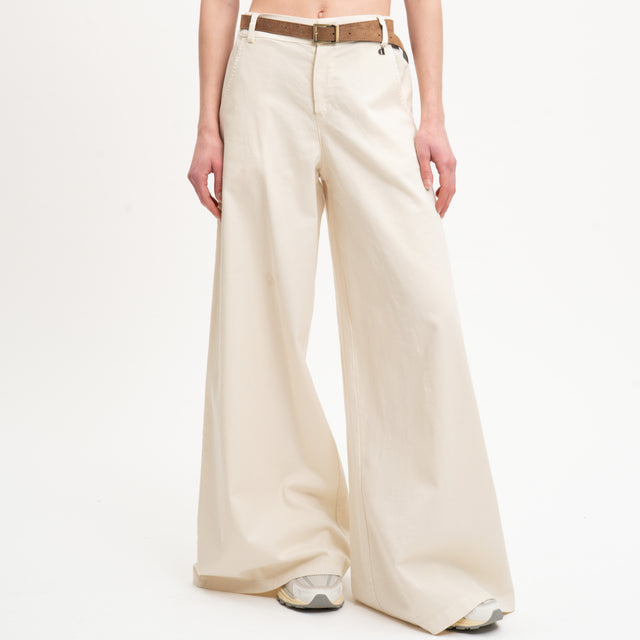 Pantalones Dixie de algodón elástico con pernera ancha - color leche