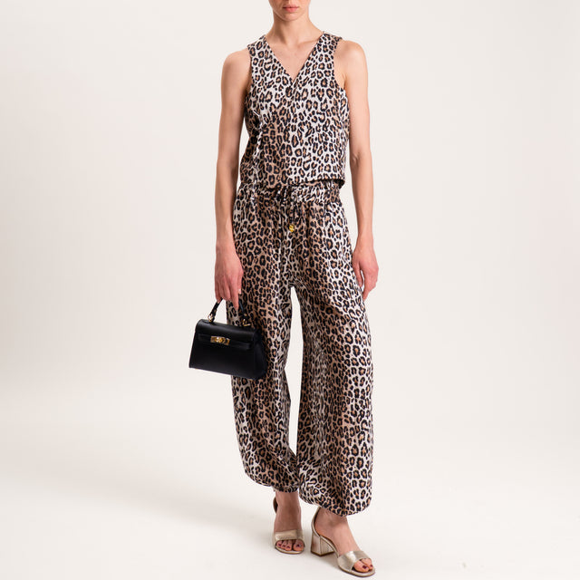 Dixie-Pantalone misto lino fantasia animalier - sand/nero