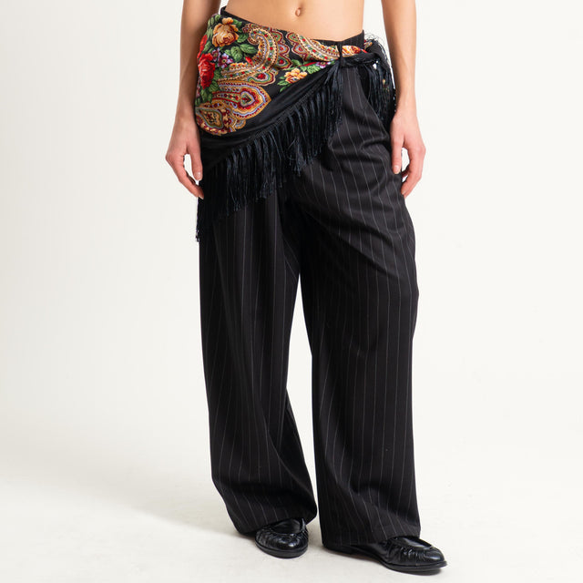 Dixie-Pantalone gessato con foulard - nero