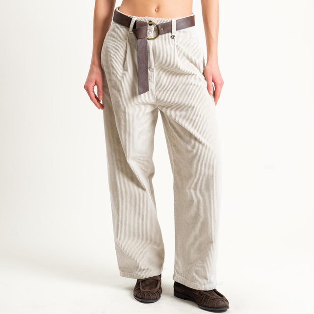 Dixie-Pantalone velluto 500 righe con cintura - gesso