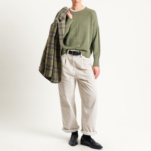 Dixie-Pantalone velluto 500 righe con cintura - gesso