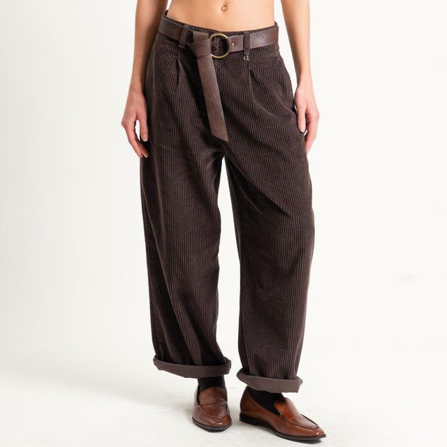 Dixie-Pantalone velluto 500 righe con cintura - moro