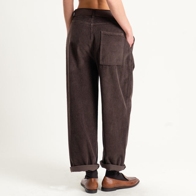 Dixie-Pantalone velluto 500 righe con cintura - moro
