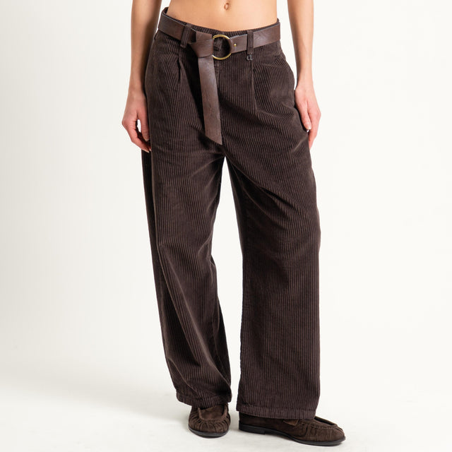 Dixie-Pantalone velluto 500 righe con cintura - moro