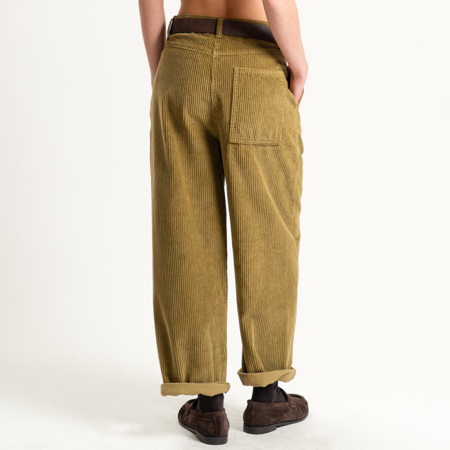 Dixie-Pantalone velluto 500 righe con cintura - oliva