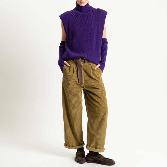 Dixie-Pantalone velluto 500 righe con cintura - oliva