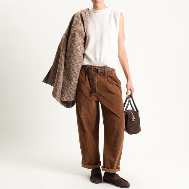 Dixie-Pantalone velluto 500 righe con cintura - tabacco