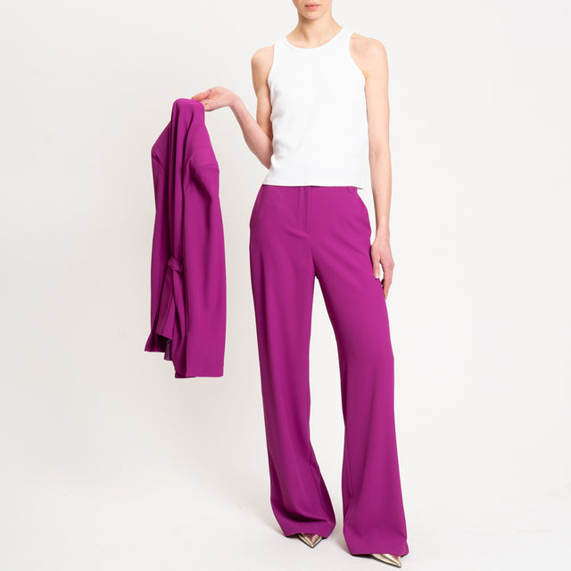 Dixie-Pantalone tessuto fluido elastico dietro - malva