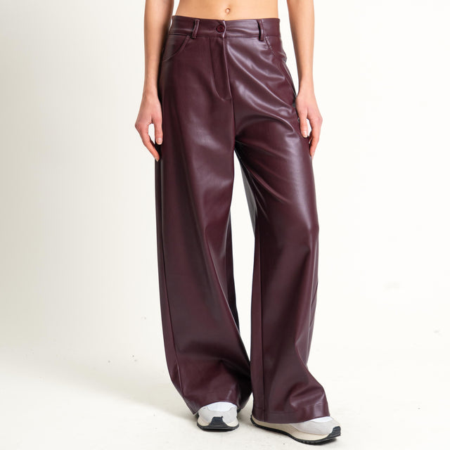 Dixie-Pantalone similpelle wide leg - Bordeaux