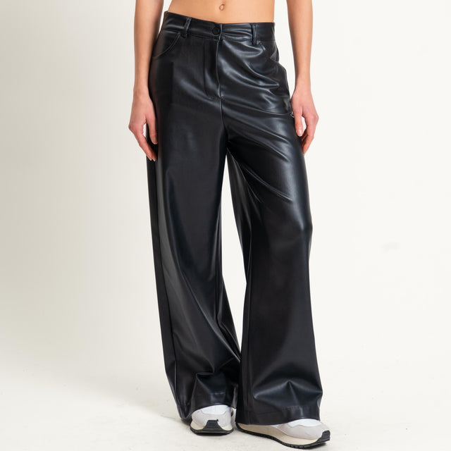 Dixie-Pantalone similpelle wide leg - nero