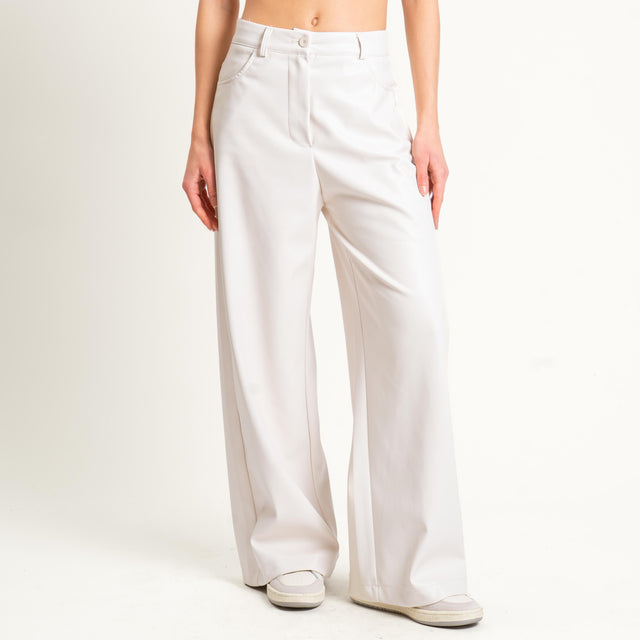 Dixie-Pantalone similpelle wide leg - burro