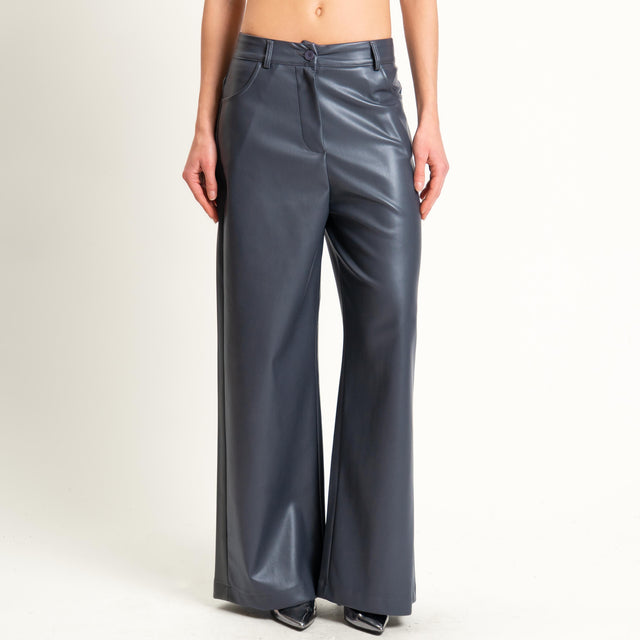 Dixie-Pantalone similpelle wide leg - piombo
