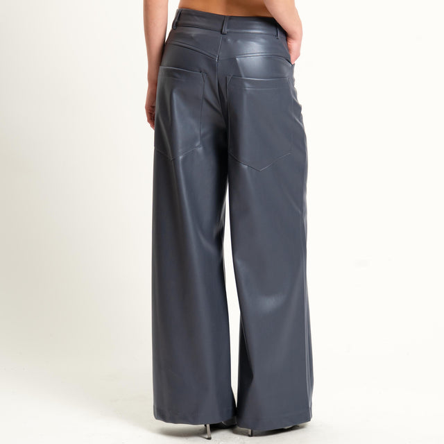 Dixie-Pantalone similpelle wide leg - piombo