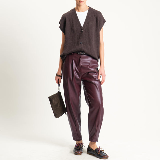 Dixie-Pantalone similpelle barrel fit con pinces - Bordeaux