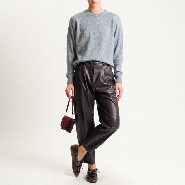 Dixie-Pantalone similpelle barrel fit con pinces - moro