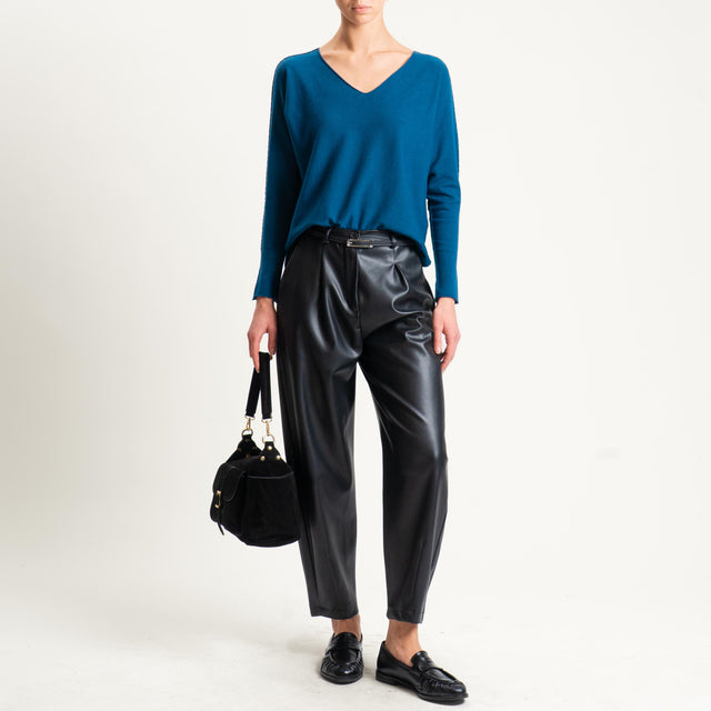 Dixie-Pantalone similpelle barrel fit con pinces - nero