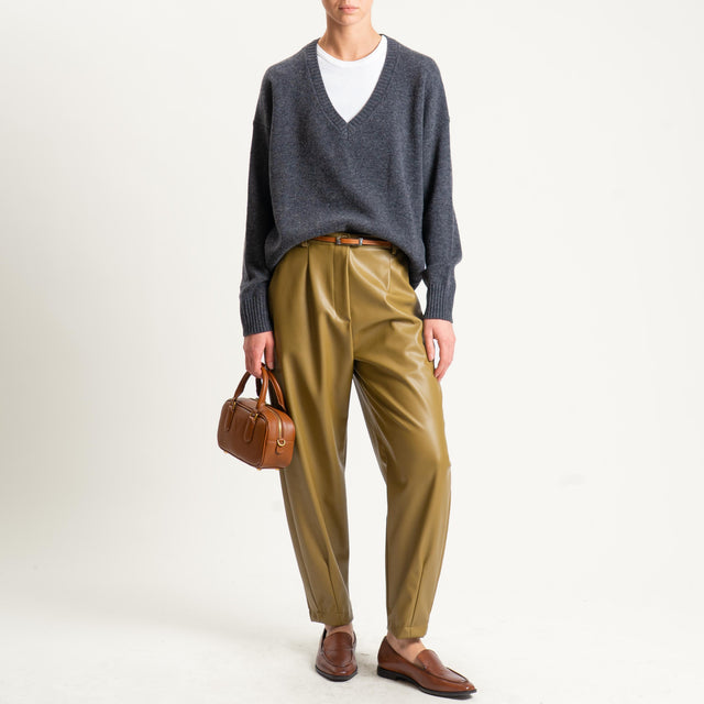 Dixie-Pantalone similpelle barrel fit con pinces - olio
