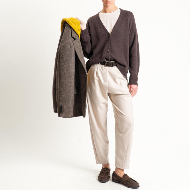 Dixie-Pantalone carrot fit in flanella - gesso