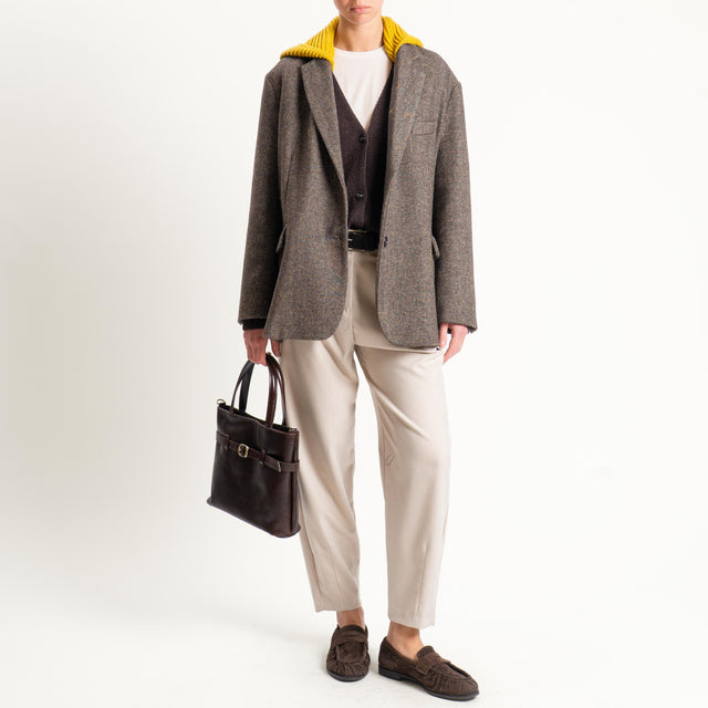 Dixie-Pantalone carrot fit in flanella - gesso