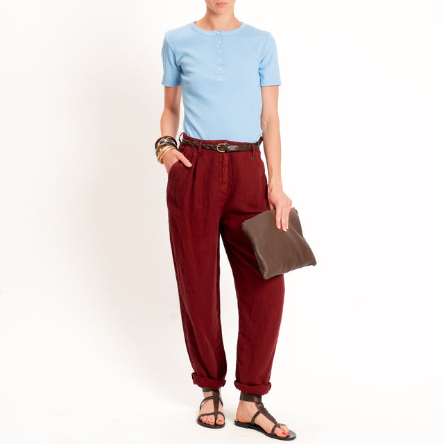 Dixie-Pantaloane 100% lino con cintura - Bordeaux