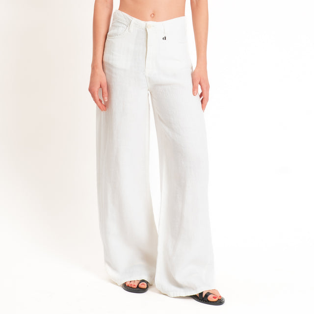 Dixie-Pantalone wide leg 100% LINO - bianco