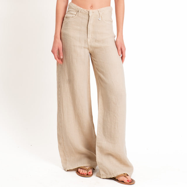 Dixie-Pantalone wide leg 100% LINO - sabbia