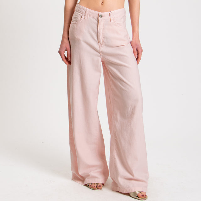 Dixie-Pantalone drill wide leg tela slegata ultra light in cotone- rosa
