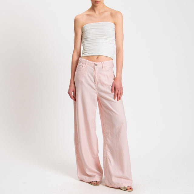 Dixie-Pantalone drill wide leg tela slegata ultra light in cotone- rosa