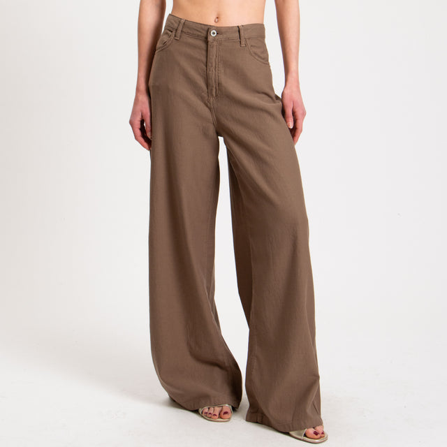 Dixie-Pantalone wide leg drill cotone - cacao