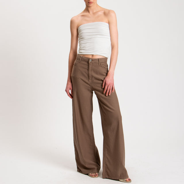 Dixie-Pantalone wide leg drill cotone - cacao