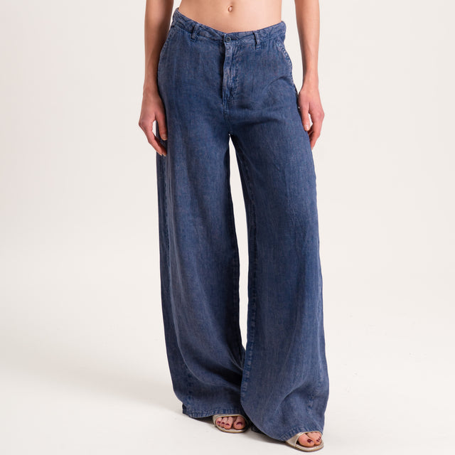 Dixie-Pantalone lino stone wash - blu