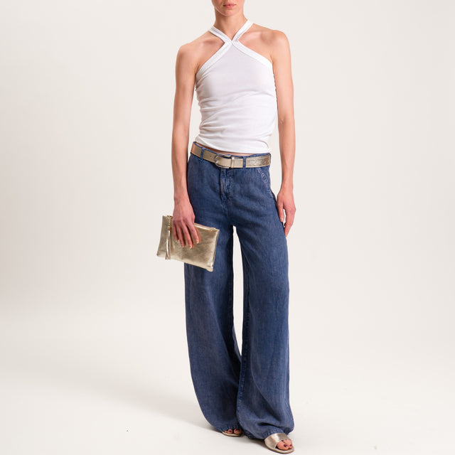 Dixie-Pantalone lino stone wash - blu