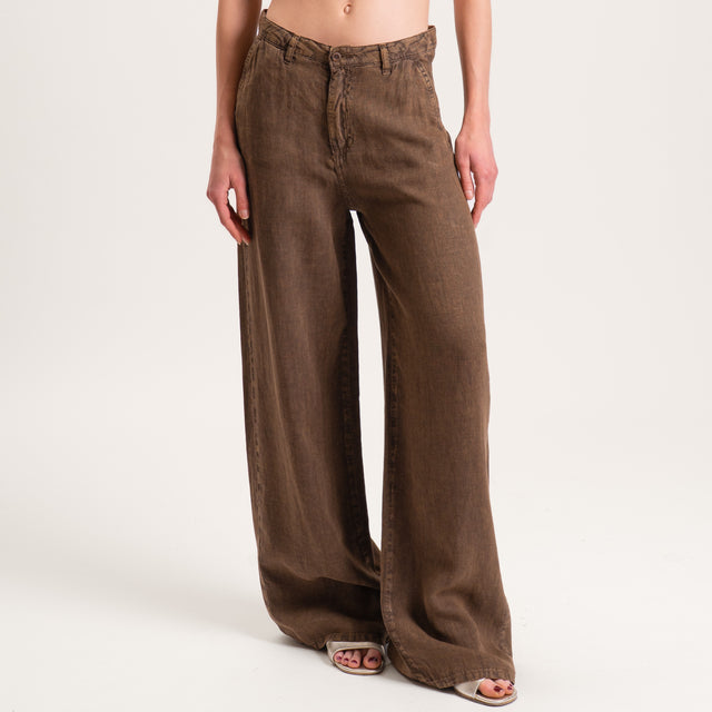 Dixie-Pantalone lino stone wash - moro