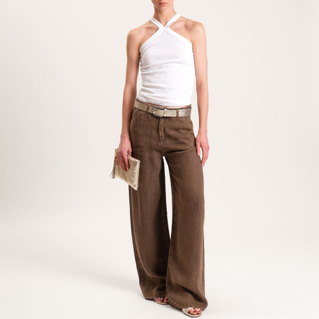 Dixie-Pantalone lino stone wash - moro