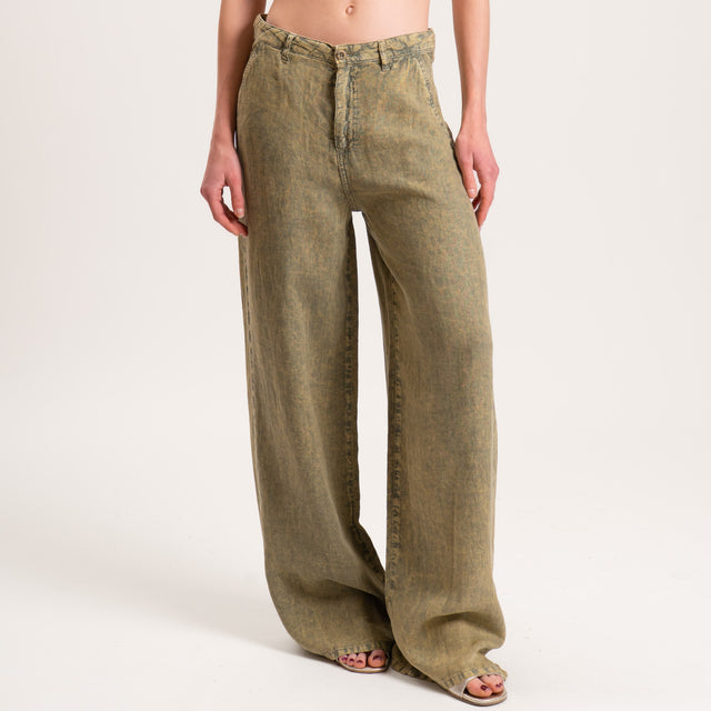 Dixie-Pantalone lino stone wash - salvia